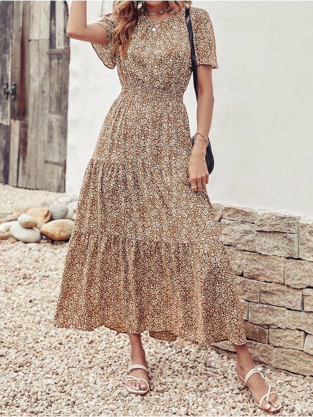 NWOT Boho Tiered Brown Floral Maxi Dress - Women's Summer Dress XL